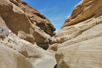 Low angle view of rock formation against sky