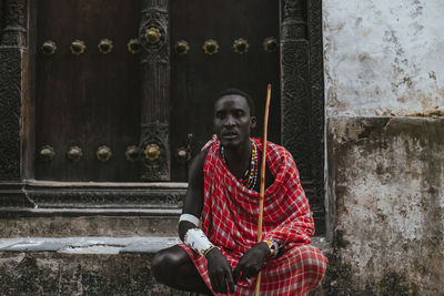Maasai man in traditional clothes