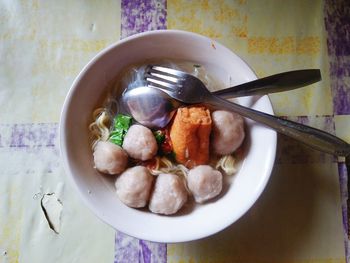 High angle view of breakfast served on table