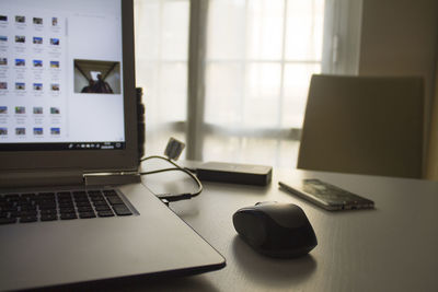 Laptop on table at home