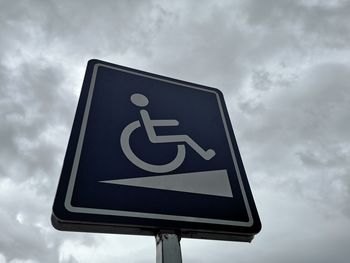 Low angle view of road sign against sky