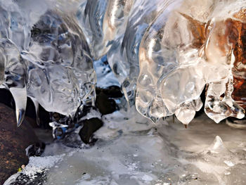 Close-up of ice crystals on rocks