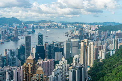 Buildings against cloudy sky