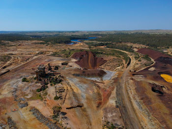 High angle view of land against clear sky