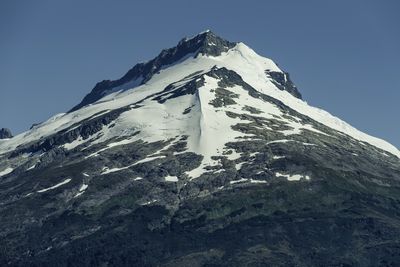 Scenic view of snowcapped mountains against clear sky