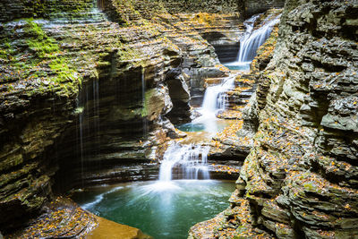 View of waterfall in forest