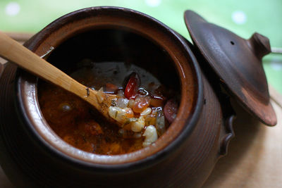 Bean stew in a clay pot