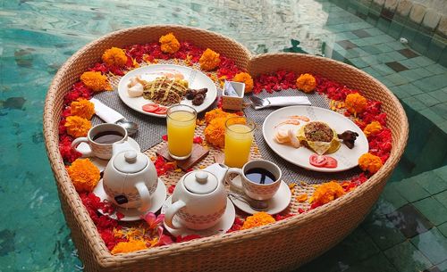 High angle view of food on table