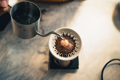 Close-up of coffee cup on table