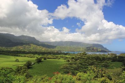 Scenic view of landscape against cloudy sky