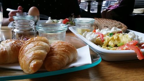 Close-up of served food on table