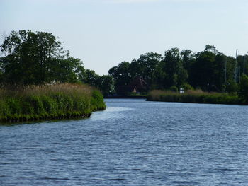 Scenic view of lake against clear sky