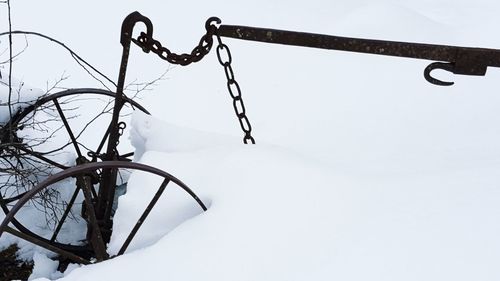 Low angle view of frozen hanging against sky