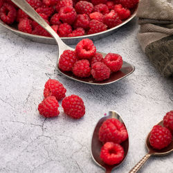 High angle view of strawberries in container