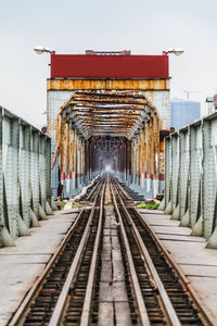 Railroad tracks against clear sky