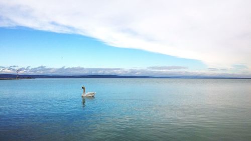 Scenic view of lake against cloudy sky