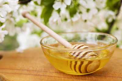 Close-up of soup in bowl on table