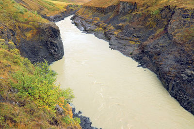 High angle view of river amidst rocks