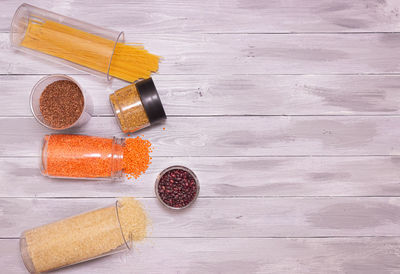High angle view of drink on table