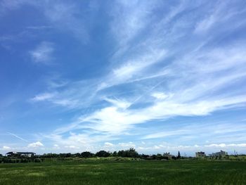 Scenic view of grassy field against cloudy sky