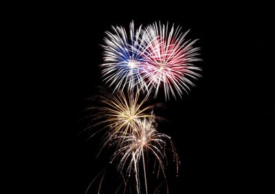 Low angle view of firework display at night