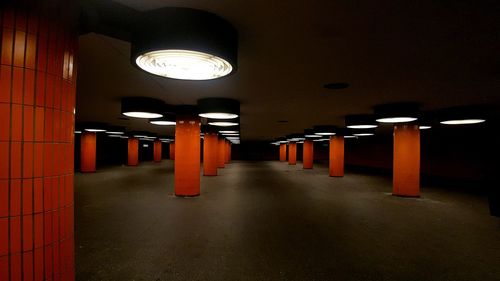 Illuminated lights in subway building