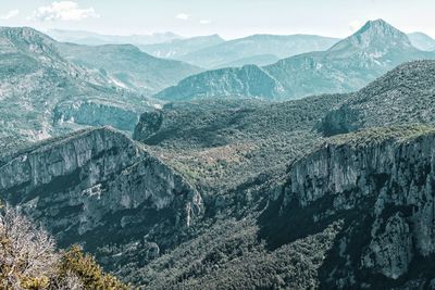 Aerial view of valley and mountains