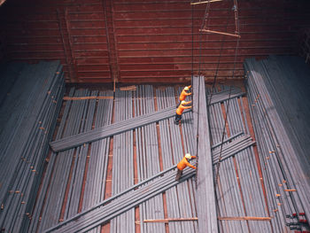 High angle view of man working