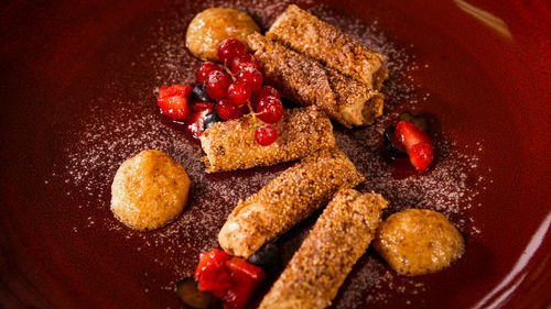 Close-up of dessert served on plate