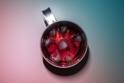 High angle view of glass on table