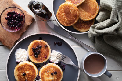 High angle view of breakfast on table