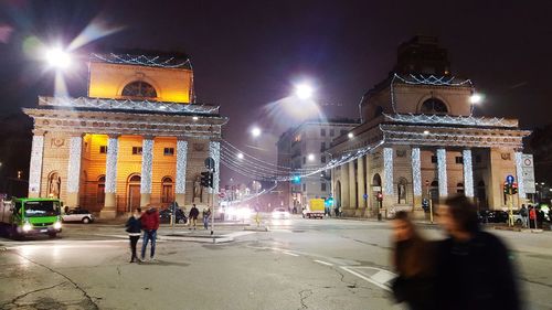 Illuminated buildings at night