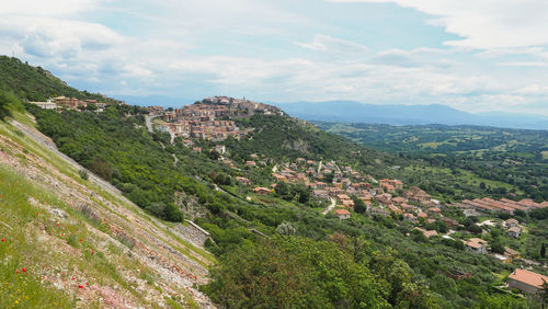 High angle view of townscape against sky