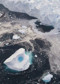 High angle view of snow covered land