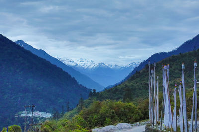 Scenic view of mountains against sky during winter