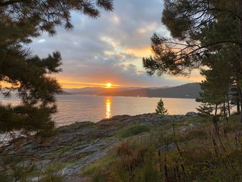 Scenic view of sea against sky during sunset