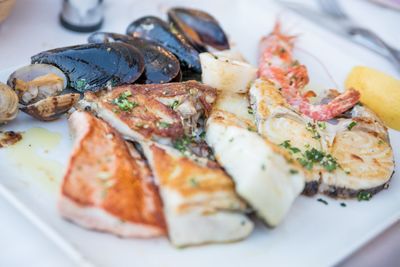 Close-up of seafood in plate