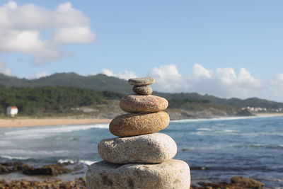 Stone figure on baroña beach , a coruña, spain 
