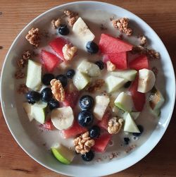 High angle view of breakfast served in bowl on table