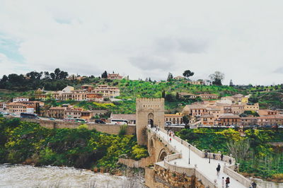 High angle view of buildings in city