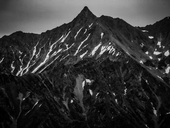 Low angle view of snowcapped mountain against sky