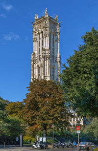 Low angle view of building against blue sky