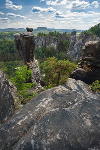 Rock formations on landscape against sky