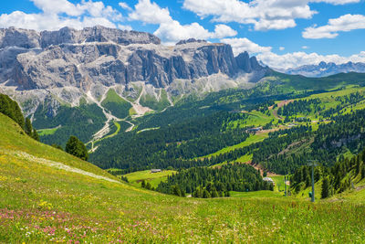 View at a beautiful alp valley in the dolomites mountains