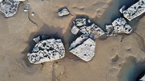 High angle view of rocks on shore