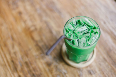 High angle view of drink on table