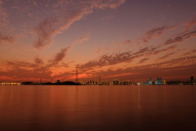 Scenic view of sea against orange sky