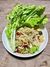 High angle view of salad in plate on table