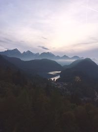 Scenic view of mountains against sky during sunset