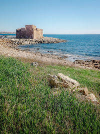 Scenic view of sea against clear sky